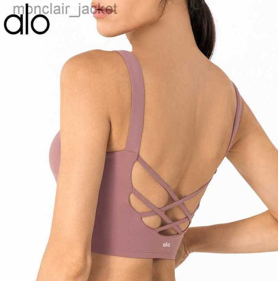 

Desginer Yoga Tops Sports Bra for Women with Chest Cushion Shock Proof Running Fitness Bra Back Beauty Tank Top 23SSA, Fog blue