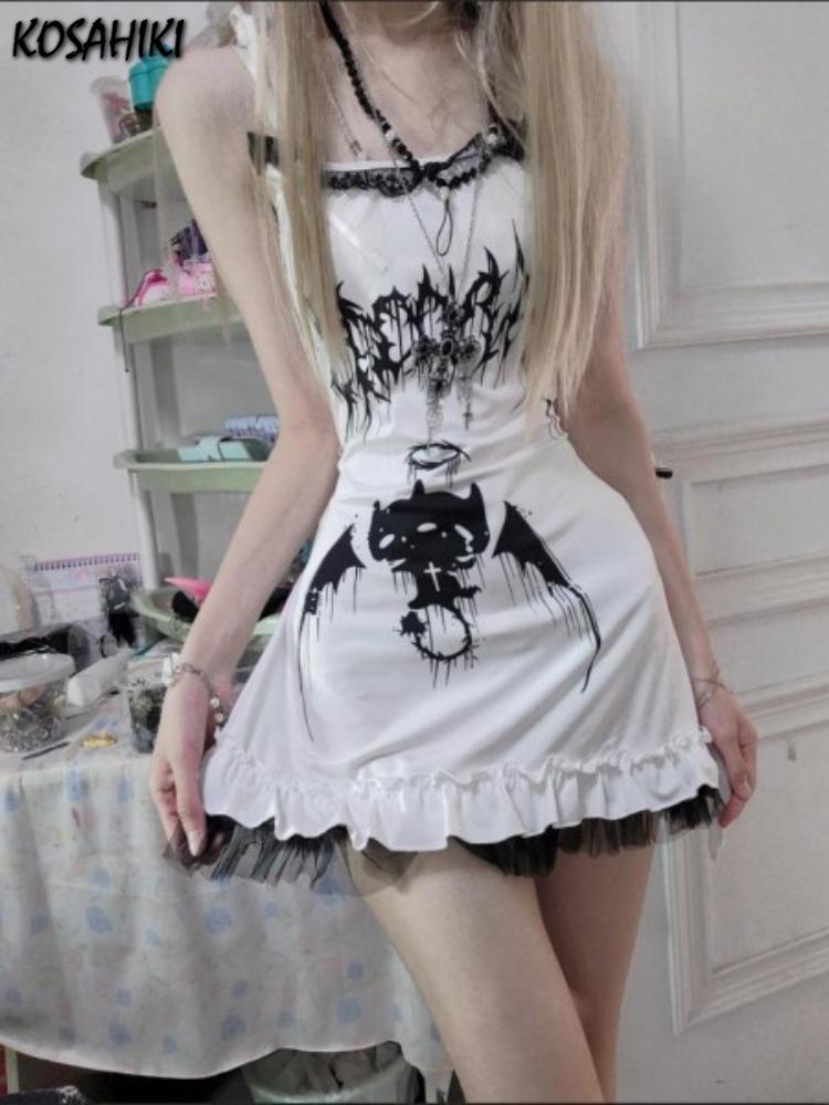 

Dresses KOSAHIKI Gothic Punk Sleeveless Tank Dress Women Printed Fairy Grunge Dresses Y2k Harajuku Sexy Robe Streetwear Black Vestidos