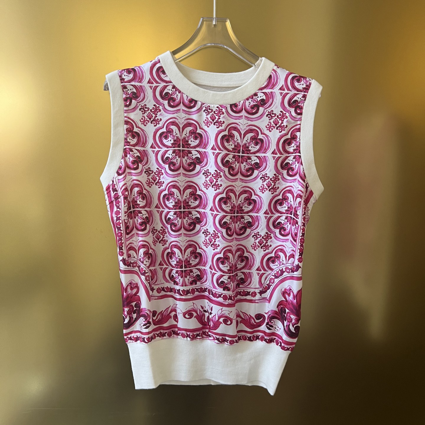 

Women's Blouses Original Red Flower Porcelain Silk Twill 100% Fine Wool Tank Top