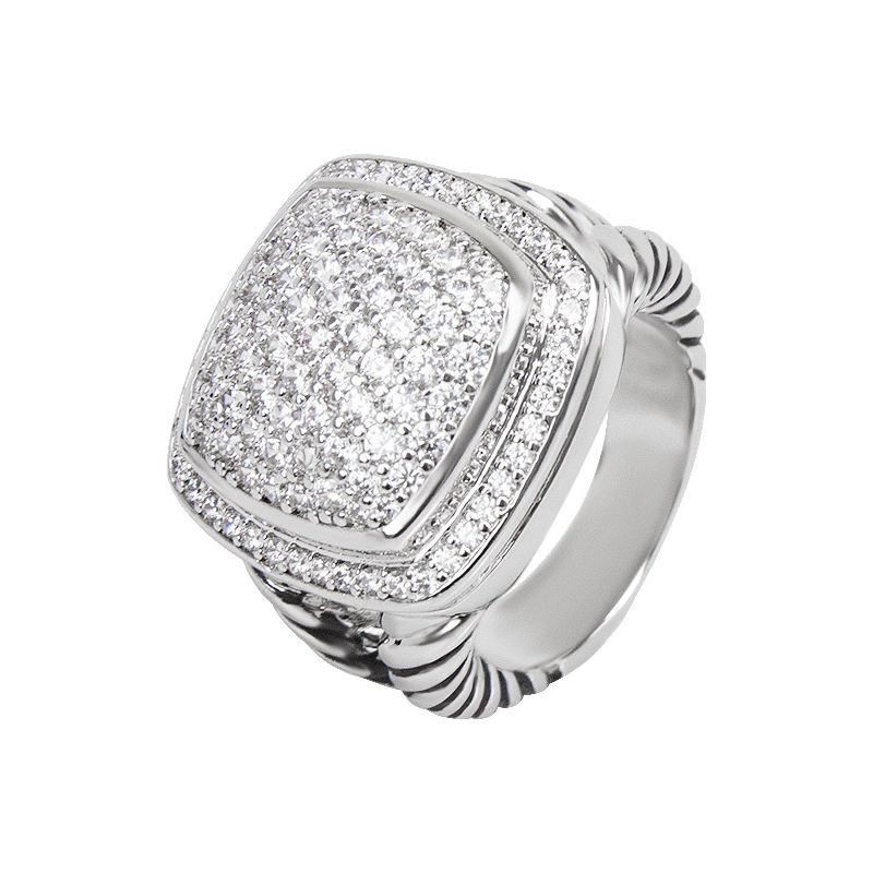 

17mm Cubic Zirconia Pave Set Statement Ring for Women White Gold Plated Brass Ring Jewelry