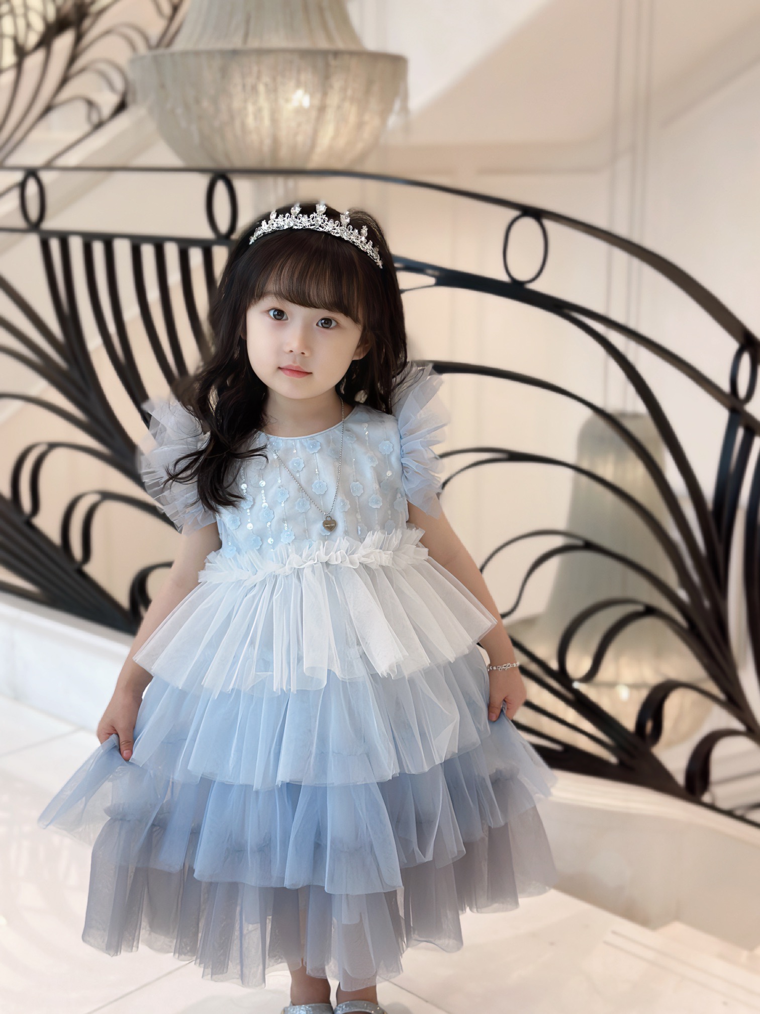 

Customized Kids Girls Princess Dress Childrens Girl's Dresses Fashion Summer Petal Wedding Cothes, Wathet blue