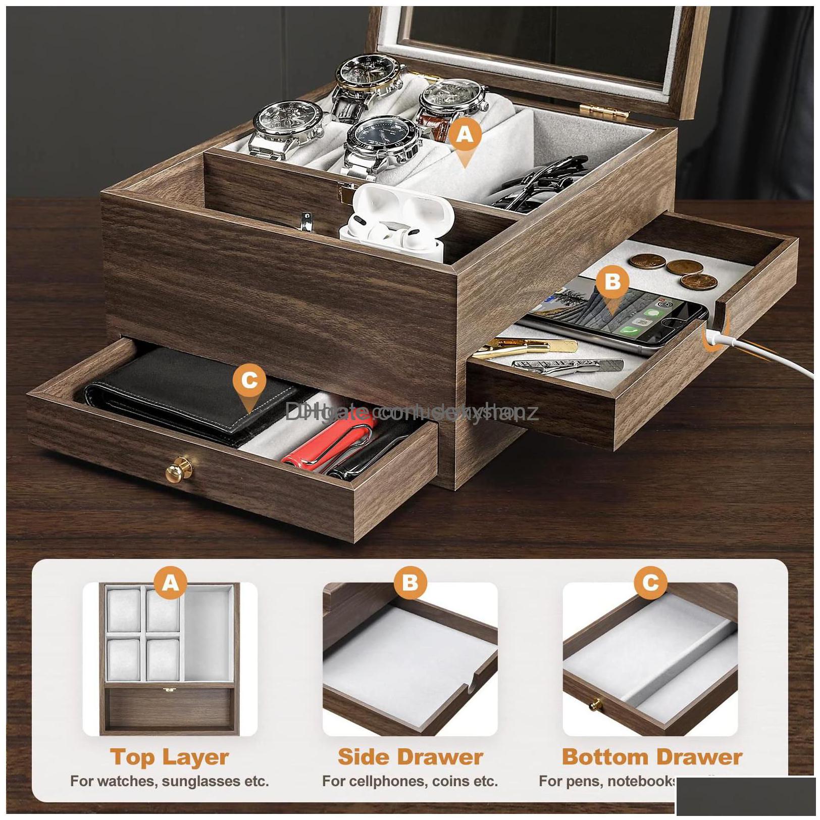 jewelry boxes homde watch box for men organizer with real glass case ring bracelet necklace earrings and accessories ameow