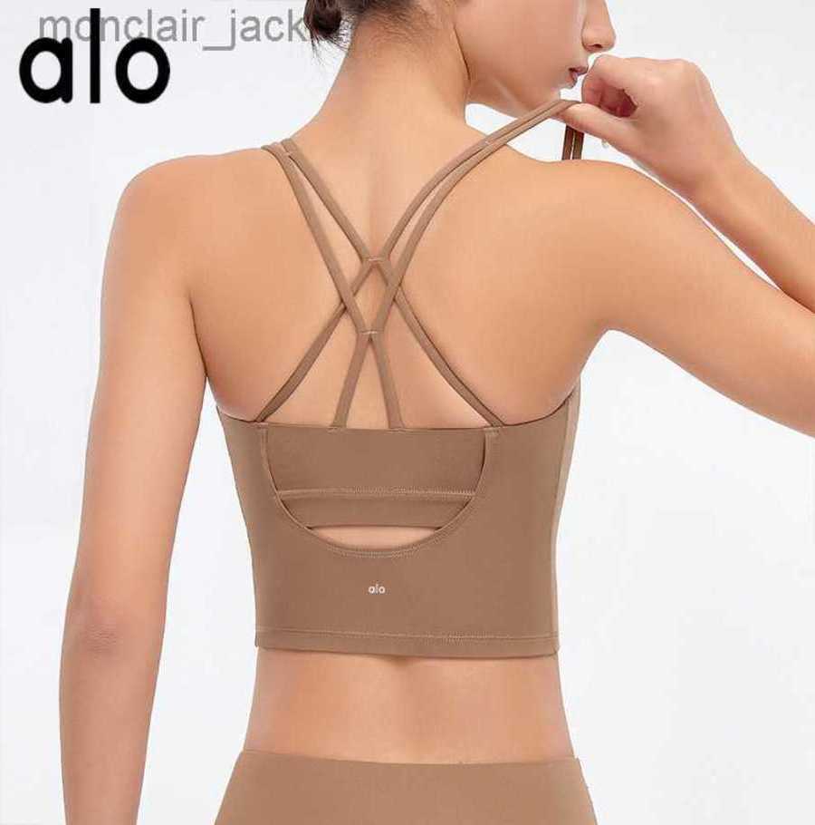 

Desginer Yoga Tops Sports Bra Women' Cross Back Brushed Nude Feel Shockproof Gathering Bra Running Fitness Suit 23SSA, Green