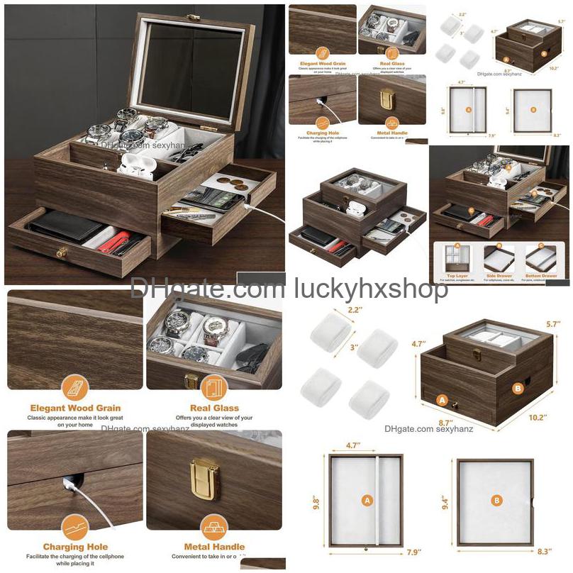 jewelry boxes homde watch box for men organizer with real glass case ring bracelet necklace earrings and accessories ameow