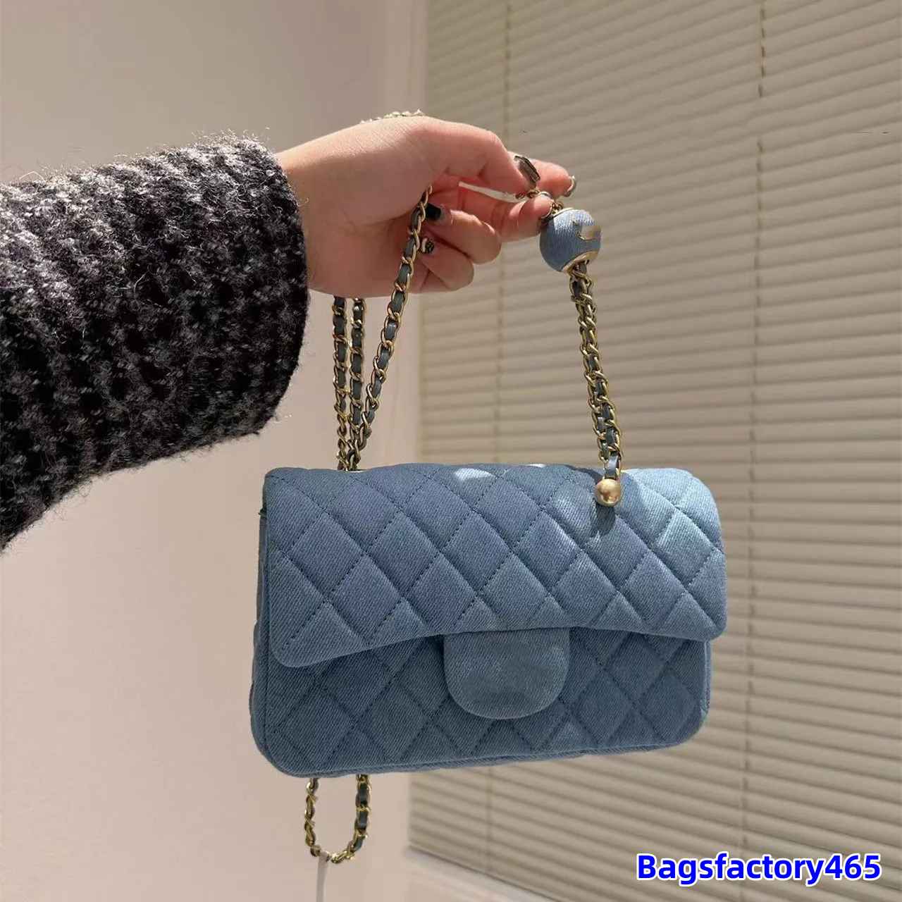 

Denim Golden Ball Women Bag Classic Flap Shoulder mini Adjustable Chain Quilted Luxury Designer Crossbody Bag Fanny Pack Mini Coin Purse Card Holder Key Pouch Cluth, Large