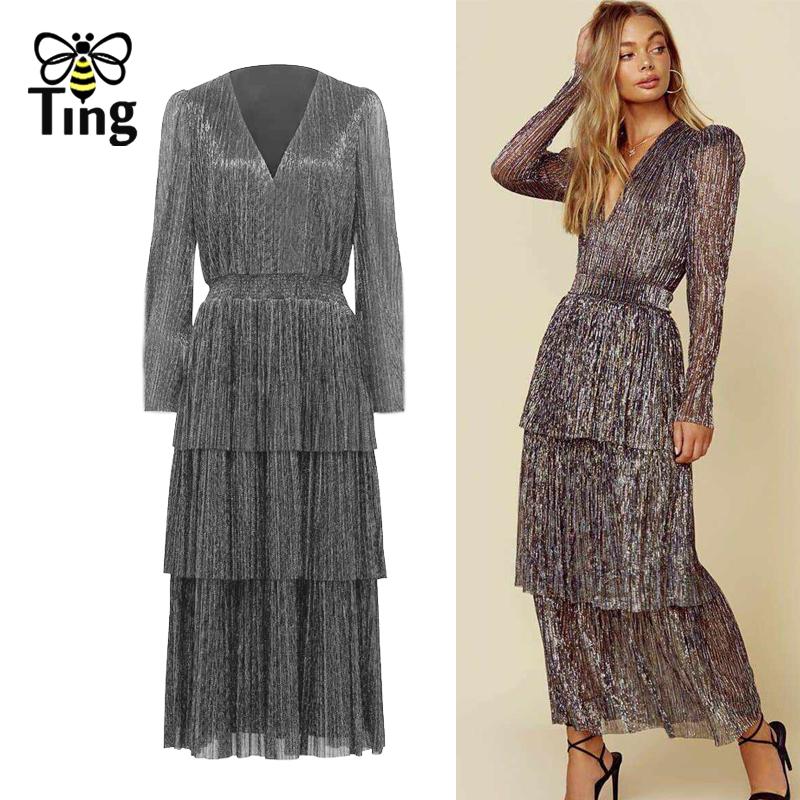 

Dresses Tingfly Designer Vintage Women V Neck Layered Midi Long Party Dinner Dresses Princess Elegant Lady Elbise Vestidos Traf Clothes, Gray