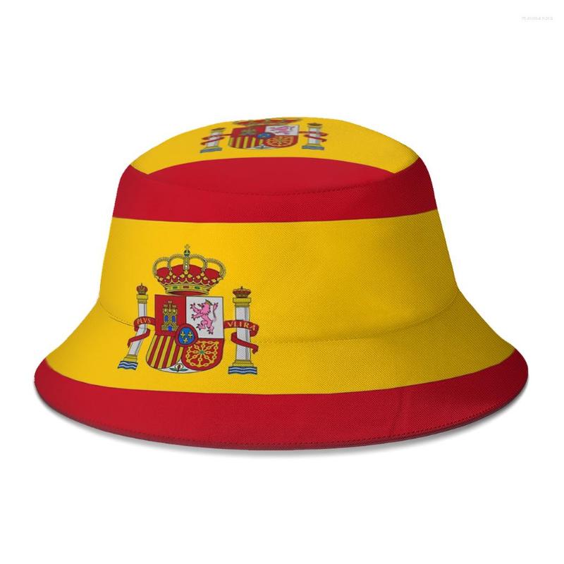 

Berets Spain National Flag Bucket Hat For Women Men Teenager Foldable Bob Fishing Hats Panama Cap Streetwear, White