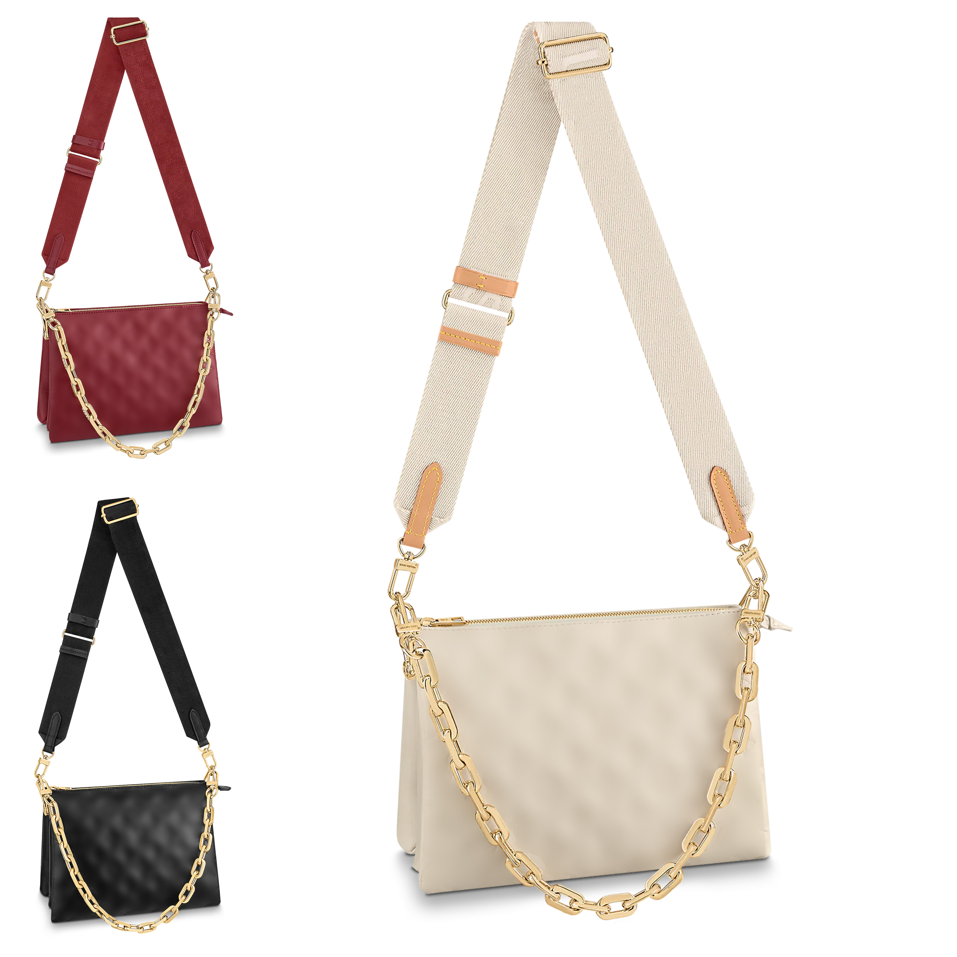 

M57790 COUSSIN leather cross body Clutch Bags mini pochette Luxury mens designer messenger underarm bag tote Women gym square handbag Embossed Chain shoulder Bags, Pink