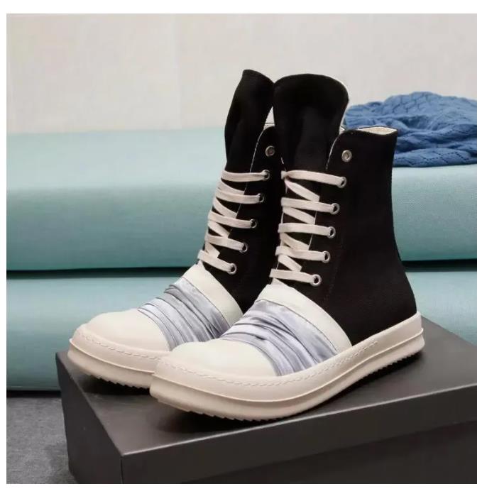 

2023s High Street Rick Canvas Shoes Jumbo Shoeslace Solid Black Male Sneakers Lace-up Rubber Owens Women's Sneakers With Box Size 34-46