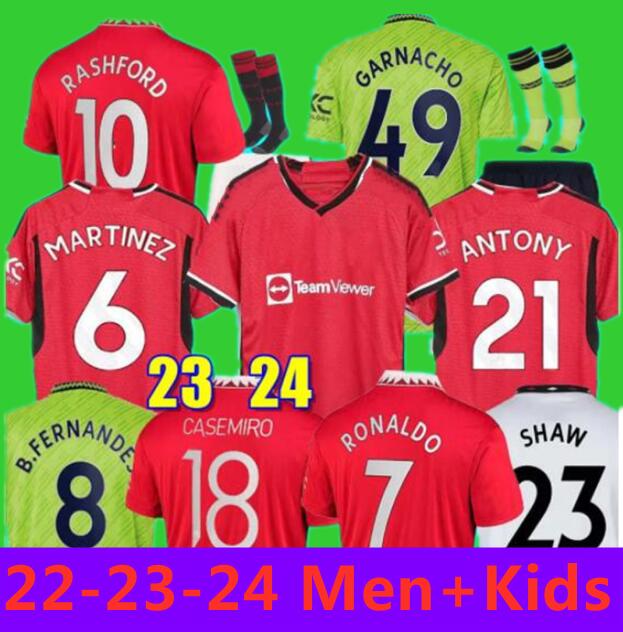 

23 24 SANCHO soccer jerseys final BRUNO FERNANDES RASHFORD MANS UTDs football shirt 2023 men kids kit Weghorst ERIKSEN CASEMIRO MANCHESTERS Martial fans player, Away