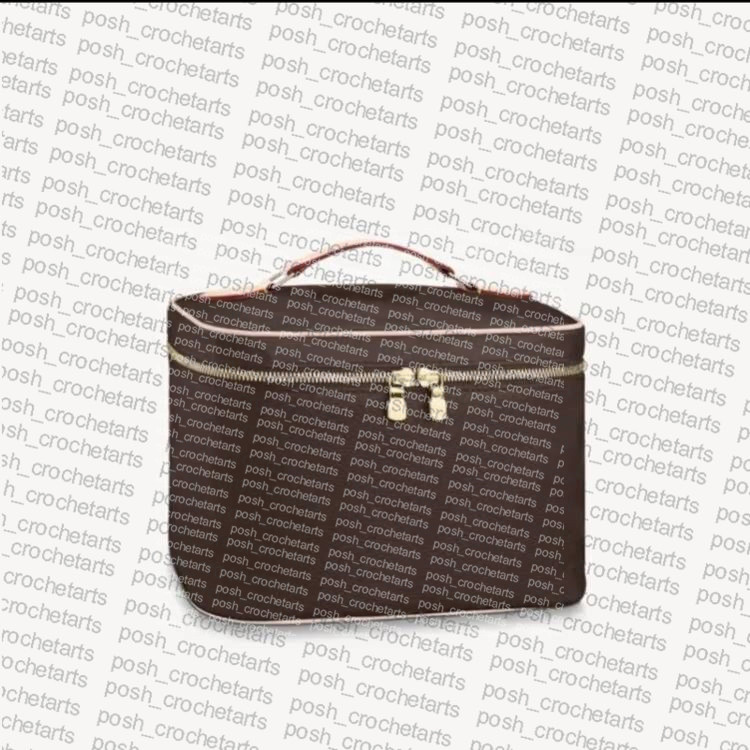 

Classic Cosmetic Bag Made in Coated Canvas Genuine Leather Trim Toiletry Bag for Women's Small Leather Goods, Nicemini 20cm