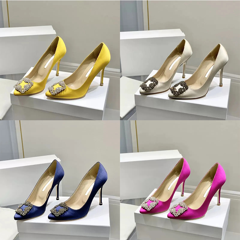 

Women brand pumps luxury dress shoes yellow green elegant evening sandals Hangisi embellished satin pump ladys wedding party size 35-43, #1