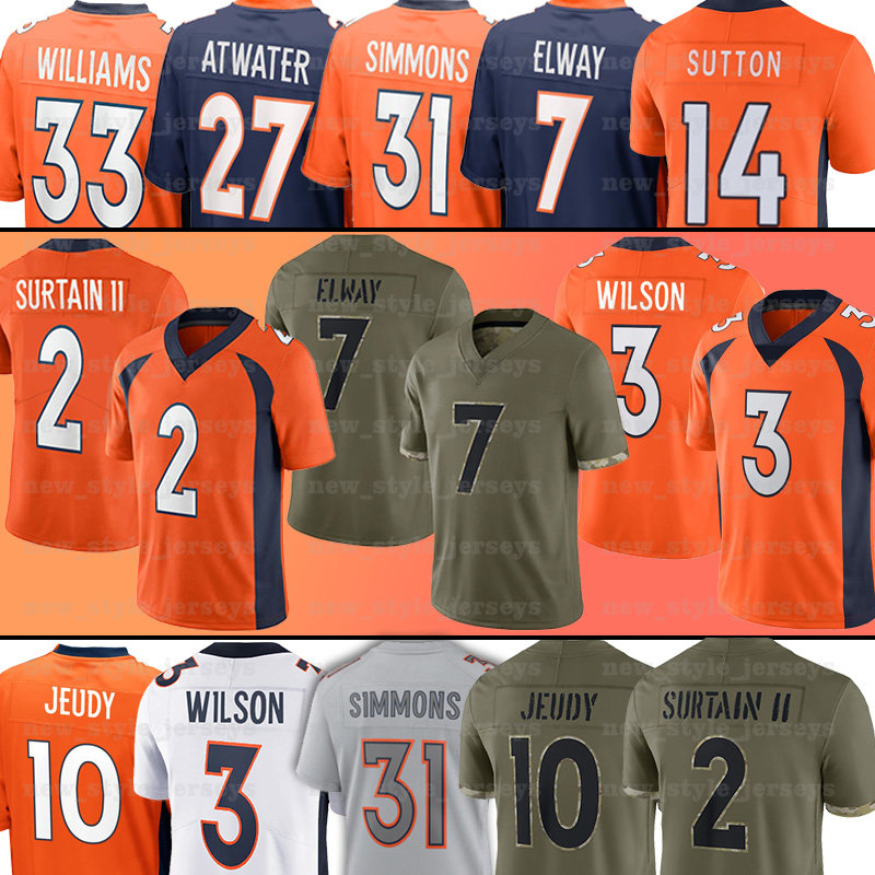 

Russell Wilson Denvers Football Jersey Broncoes John Elway Pat Surtain II Jerry Jeudy Justin Simmons Courtland Sutton Marvin Mims Jr Mike McGlinchey Zach Allen, Men jersey