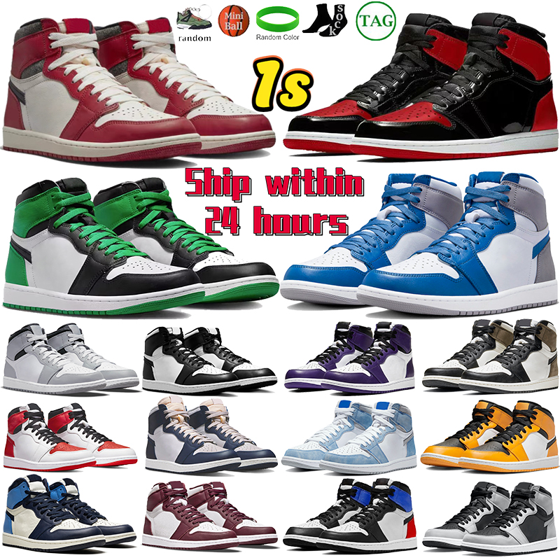 

New 1s Basketball Shoes Men Women Jumpman 1 Sports Sneakers Chicago Lost and Found Lucky Green Patent Bred True Blue SE Space Jam Light Smoke Grey Mens Womens Trainers, No.34 unc to chicago