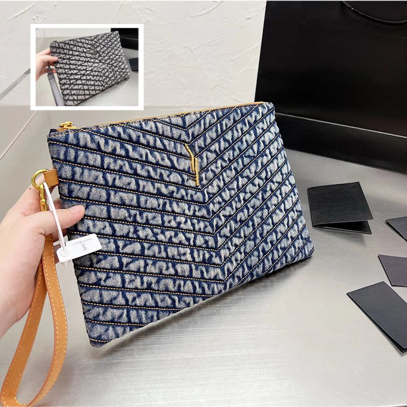 

Envelope Shoulder Bags Quilted Purse Women Luxury Bag Underarm Handbag Blue Denim Designer Weekend Wallet 25CM, Black-25cm