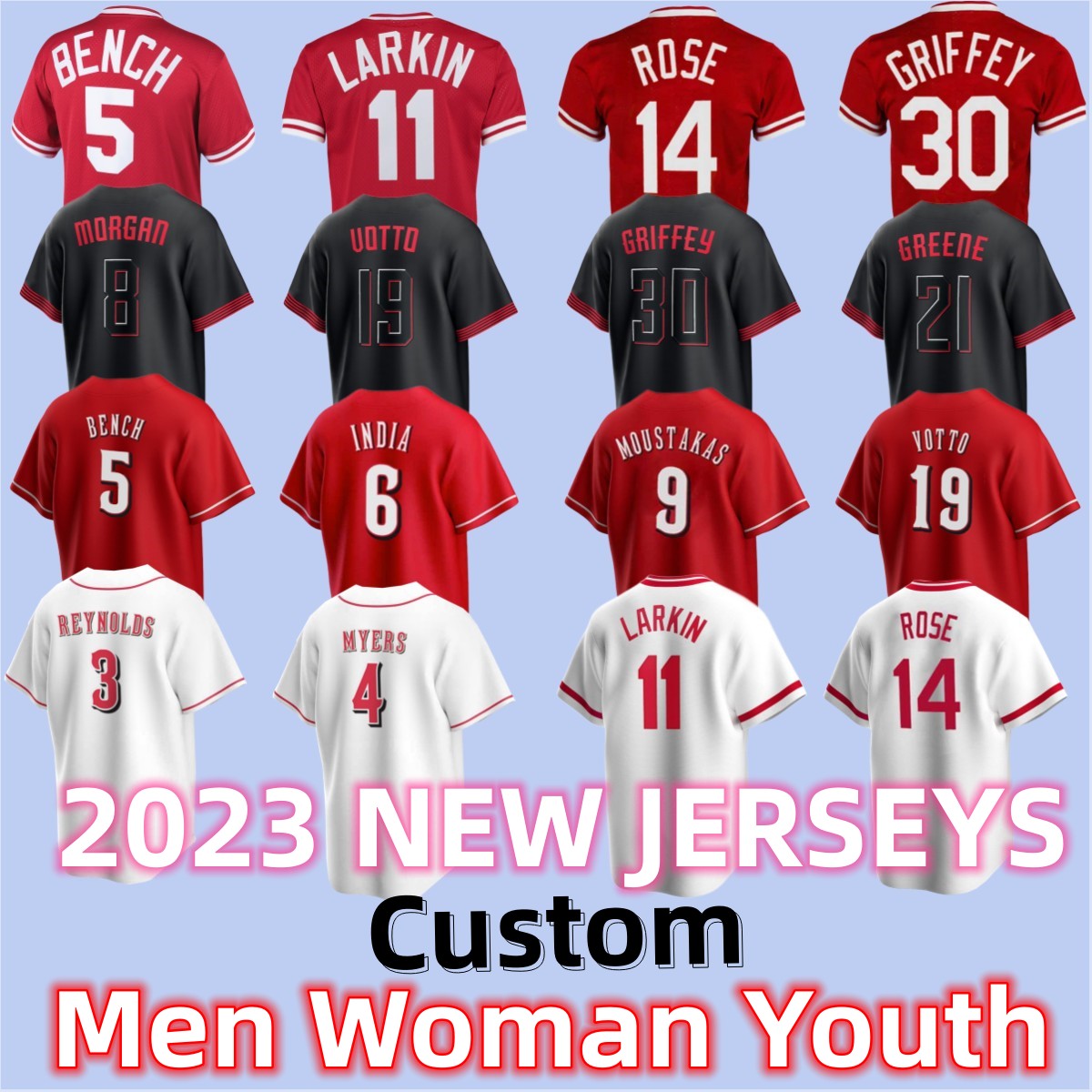

Jonathan India 2022 Field of Dreams Jersey Joey Votto Tyler Stephenson Aristides Aquino Nick Senzel Hunter Greene Kyle Farmer Lucas Sims Jose Barrero Donovan Solano, Man custom jersey (hr)