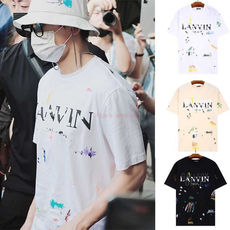 

Designer Fashion Clothing Tees Tshirt Fog Langfan Lanvin Joint Name Galleryes Depts Joint Letter Hand Painted Graffiti Splash Ink Short Sleeve Tshirt Men Women Tops, White