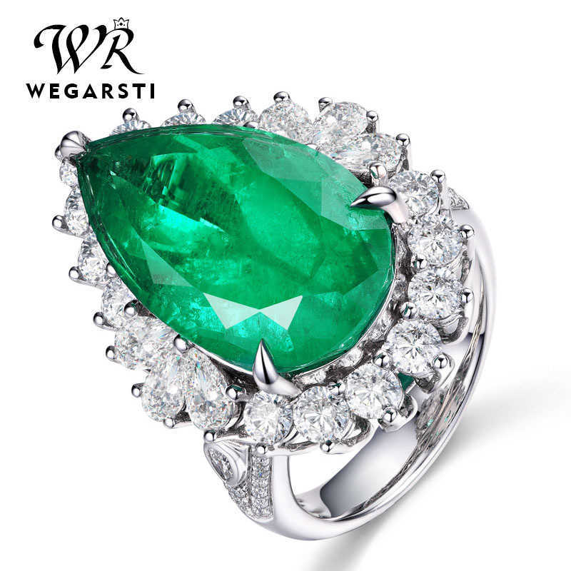 

Band Rings WEGARSTI Green Emerald Gemstone Rings For Women Engagement Wedding Promise Ring Fashion Silver Party Open Size Fine Jewelry J230517