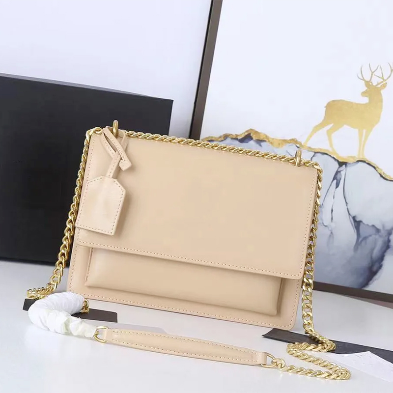 

Designer bag luxury crossbody bag ladies shoulder bag material leather fashion casual style chain letter design delivery gift box, White + box