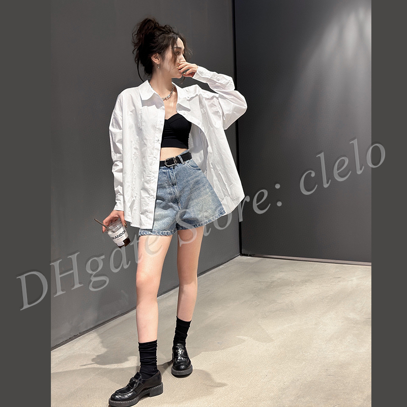 

Fashion Tops Women' Long Sleeve Blouses Polo Shirt Burnt Back Letter Lapel with Logo White Blouse SML