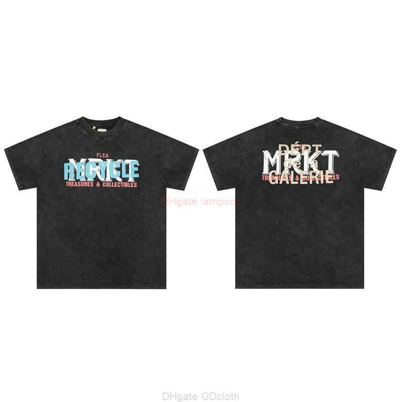 

Designer Fashion Clothing Tees Tshirt Galleryes Depts American High Street Washed Old T-shirt with Gold Stamping Letter Loose Relaxed Short Sleeve for Men Women