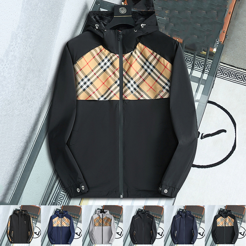 

Classic Plaid mens hooded jacket Designer jacket men Fashion Casual windbreaker Spring Summer thin Sport coat, Grey 001