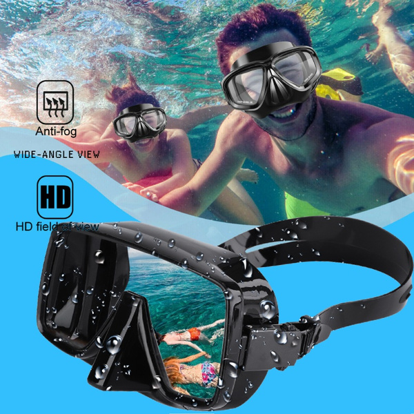 Panoramic View Diving Mask, Tempered Glass Lens Snorkeling Dive Mask, Premium Swim Goggles With Nose Cover For Snorkeling, Freediving, Swim-image-866343425