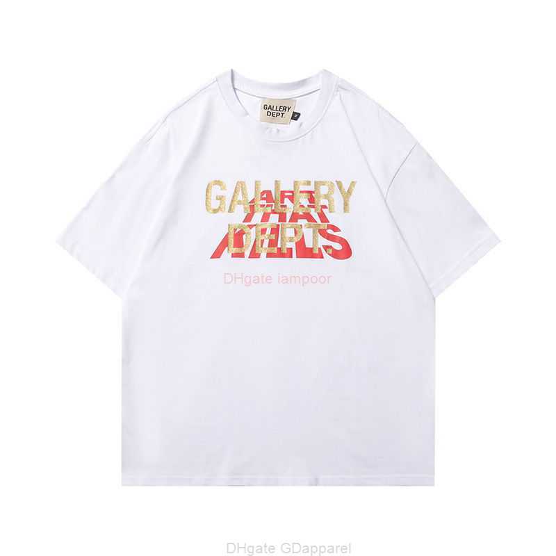 

Designer Fashion Clothing Tees Tshirt Men's Summer Galleryes Depts Gold Stamping Printing Trend High Street Pure Cotton Loose Short Sleeve T-shirt Black White Couple, 1459 white