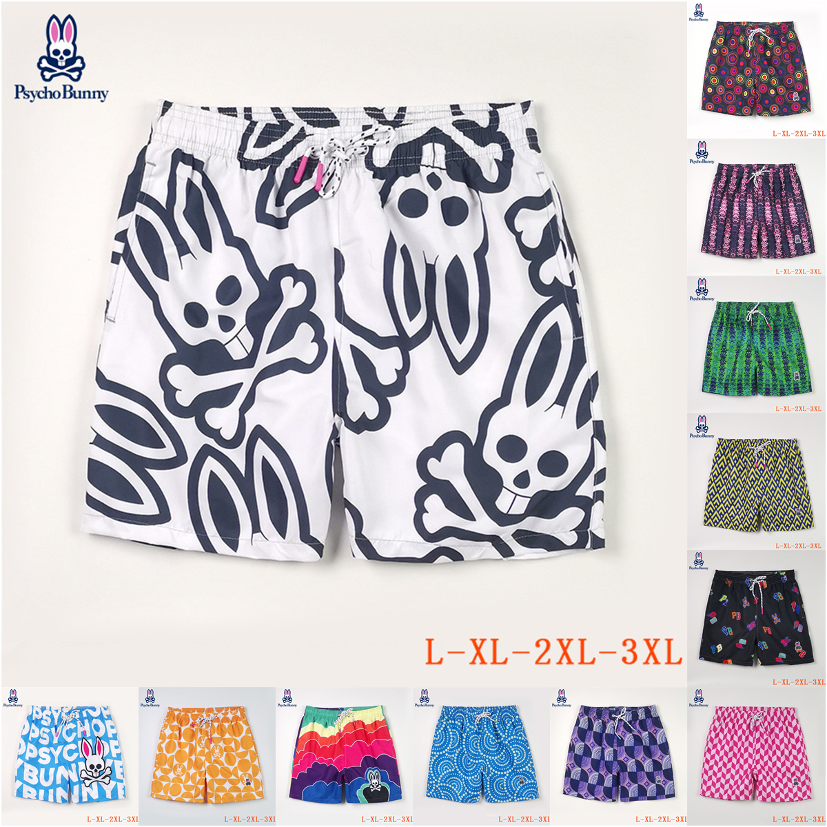 

Original Standard Psycho Bunny Skeleton Rabbit Printed Men's Shorts 2023 New Designer Short Summer Fashion Casual Quick Dry Beach Shorts Swim Surf Shorts, Pb40