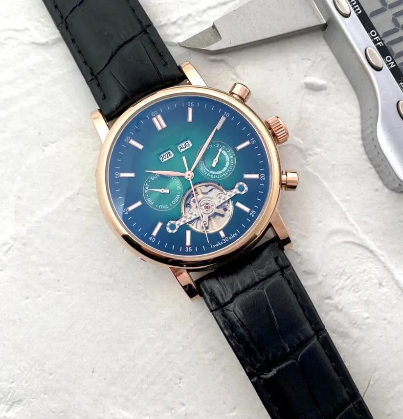 

Mens Automatic watches Six needle Mechanical Business Sports Sky Moon Leather strap Mens Watch Man Wristwatch