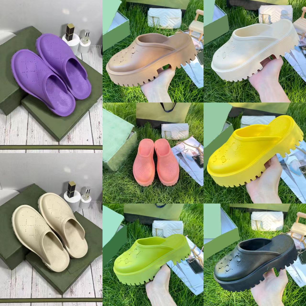 

Women's hollow slippers Platform mesh shoes non-slip sandals Double G sandals slippers Designer jelly heels summer fall rubber casual wear, High heels color 9