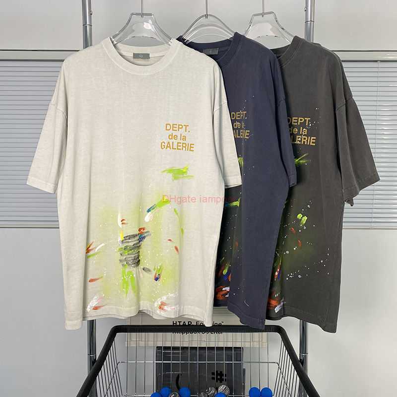 

Designer Fashion Clothing Tees Tshirt High Street Galleryes Depts Color Dot Speckle Letter Print Short Sleeve Washed Old Summer Tshirt Luxury Casual Tops Streetwea, Wash blue