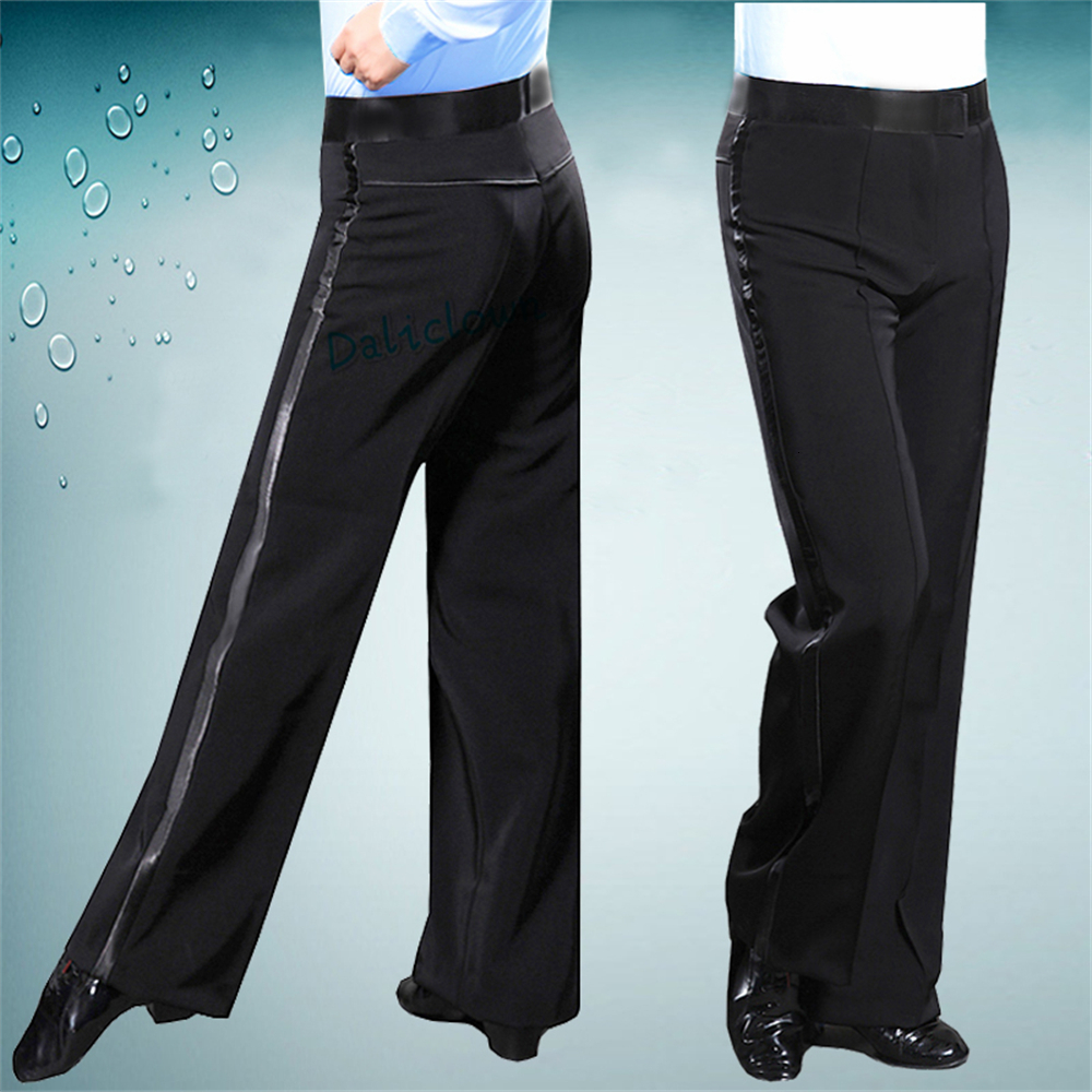 

Men's Pants Black Latin Modern Ballroom Tango Salsa Samba Trousers Practice Competition Latin Dance Pants For Men Kids Boys 230517, Side satin style
