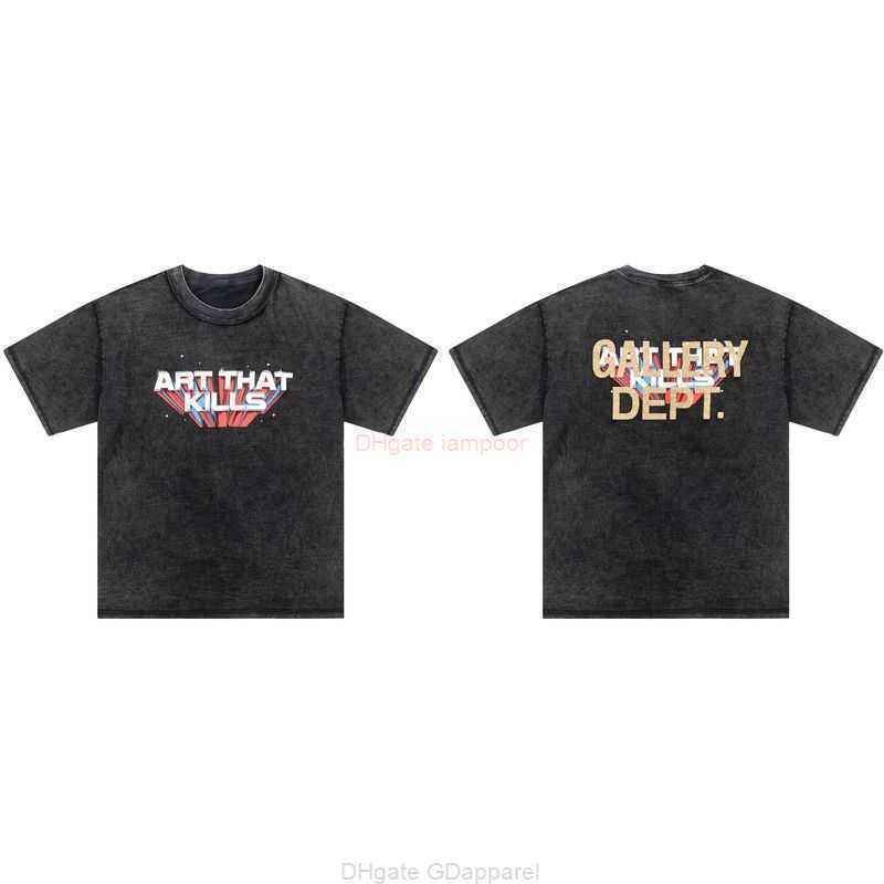 

Designer Fashion Clothing Tees Tshirt Galleryes Depts High Street Washed Vintage Reversed Short Sleeve Gilded Letter Printed Men's Women's T-shirt Luxury Casual Tops, Wash water black