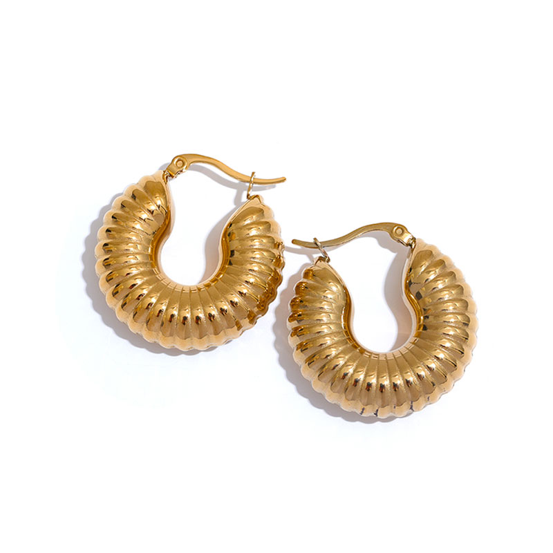 

Jewelry Earring Waterproof 316 Stainless Steel Chunky Round Unusual Empty Hoop Earrings Charm Gold Color 18K PVD Plated Statement Jewelry