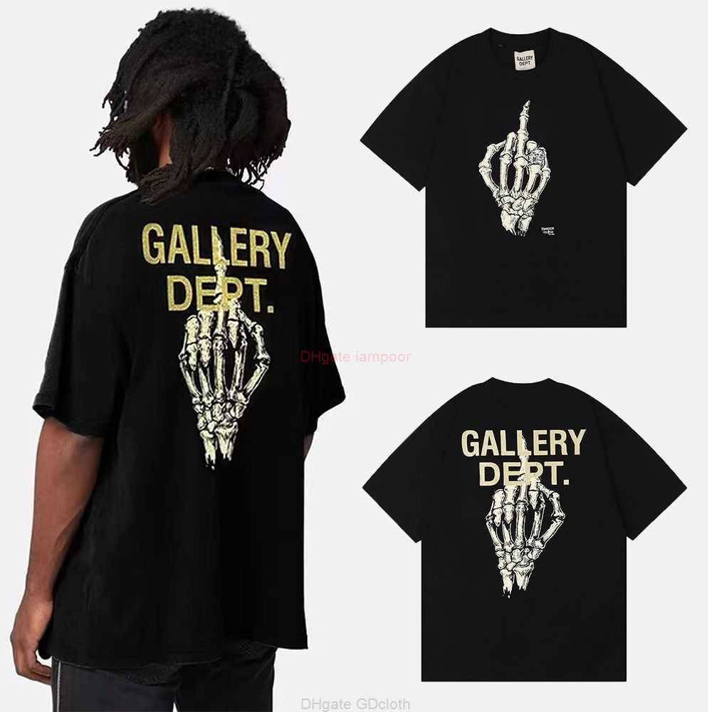 

Designer Fashion Clothing Tees Tshirt Galleryes Depts Gilded Letter Skull Hand Bone Print High Street Loose Men's Women's Same Cotton Short Sleeve T-shirt Tops for sale, Black
