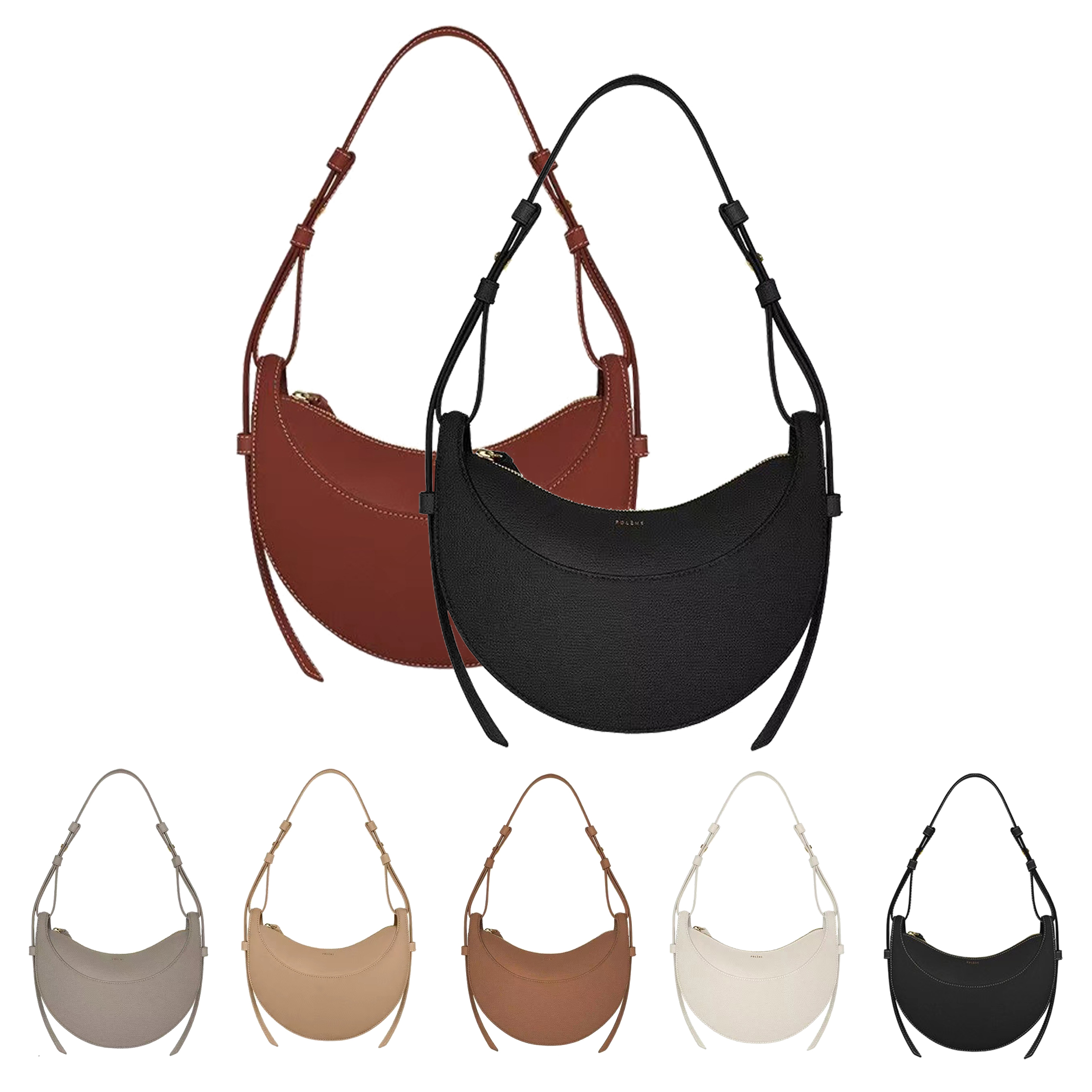 

Fashion Polene Numero dix half moon bag Smooth Genuine Leather polenes cyme Luxury the tote handbag Designer Crossbody Womens man Hobo vintage clutch Shoulder bags, Khaki