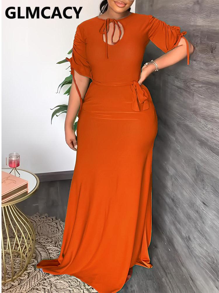 

Dresses Women Short Sleeve Oneck Casual Maxi Dress, Orange