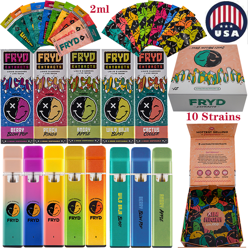 

USA Stock FRYD Liquid Diamonds E Cigarettes Rechargeable Disposable Vape Pen 2ml Starter Kit Vapes Cartridges Empty Oil Carts Device Pods Vaporizer USB C 10 Flavors