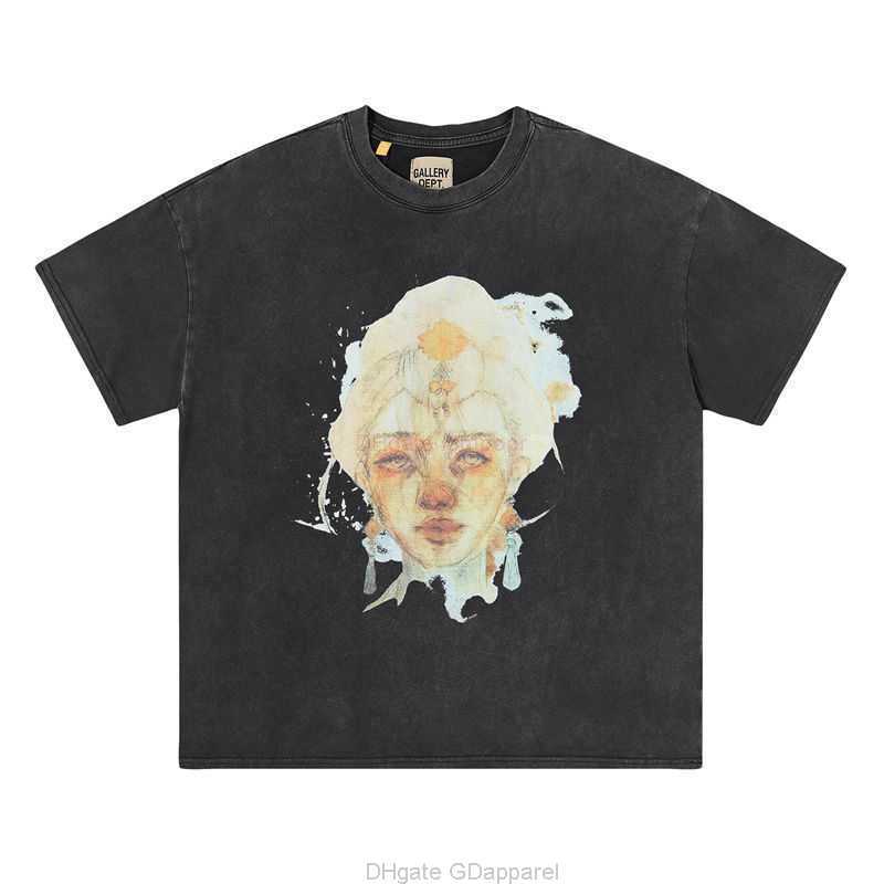 

Designer Fashion Clothing Tees Tshirt Galleryes Depts Washed Old Portrait Print Short Sleeve High Street Mens Womens Loose Cotton Round Neck Tshirt Luxury Casual To, Black