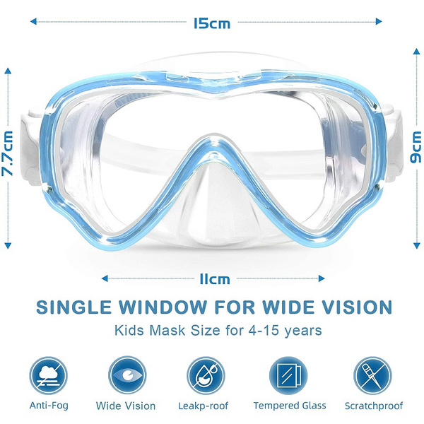 Kids Swimming Goggles Snorkel Diving Mask for Kids Boys Girls Youth, Anti-Fog 180 Clear View Swim Goggles with Nose Cover-image-866343424