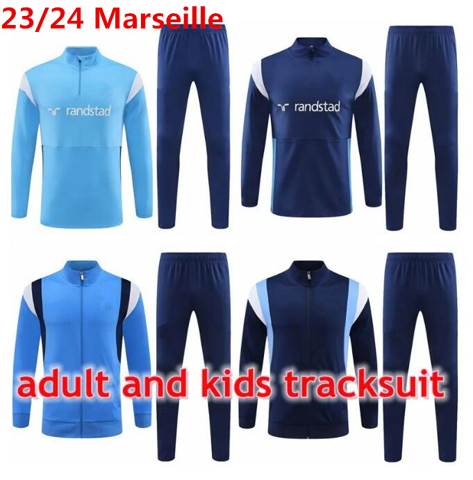 

23 24 Marseille men kids tracksuit soccer jacket sets Survetement 2023 2024 maillot foot MILIK PAYET football full Zipper jackets training suit jogging kit