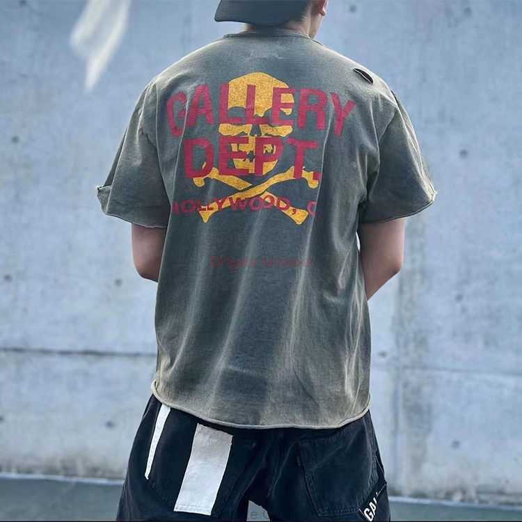 

Designer Fashion Clothing Tees Tshirt Galleryes Depts Skull Washed Old Short Sleeve High Street Knife Cut Damaged Summer Loose T-shirt for Men Women Tops for sale, Wash black