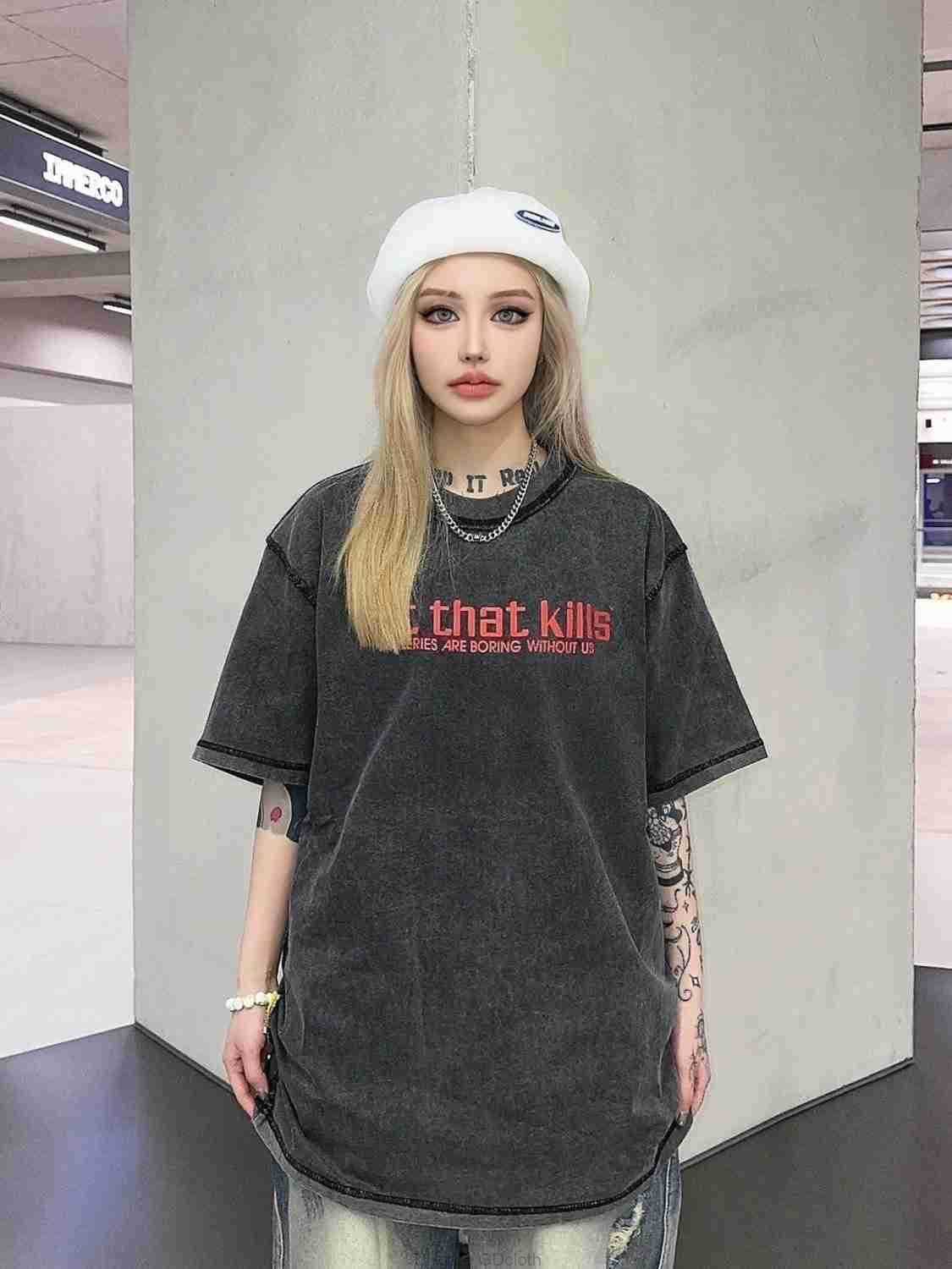 

Designer Fashion Clothing Tees Tshirt Summer New Galleryes Depts American High Street Loose Worn Back Wear Cotton Versatile Short Sleeve for Men Women Couples, Wash black