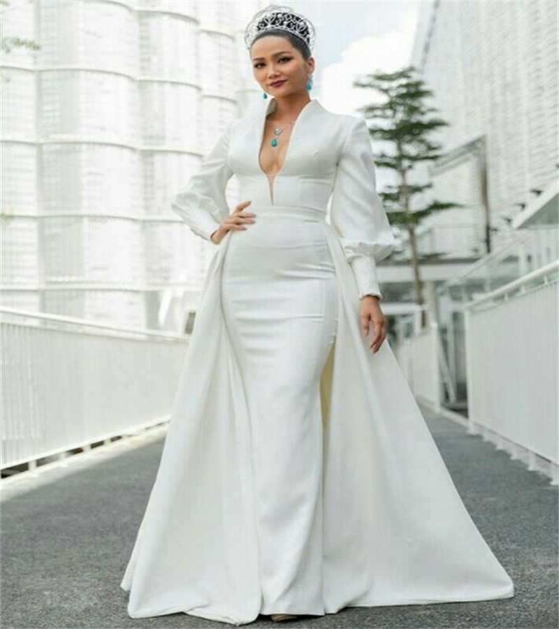 Princesse coréenne surjupe robe de mariée 2023 élégant col en V à manches longues pays robes de mariée Satin église romantique mariée Boho robe m