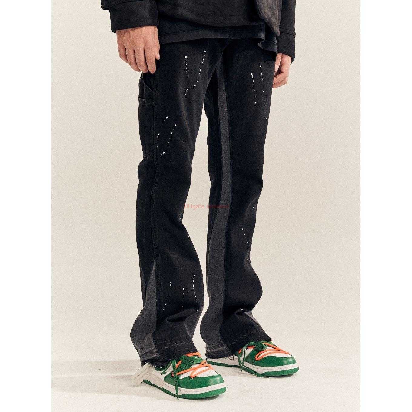 

Fashion Designer Clothing Galleries Denim Pants Galleryes Depts the Same Jeans with Ink Splashing Stitching Deconstructs Trend Brand Men's Trumpet Pants, Black
