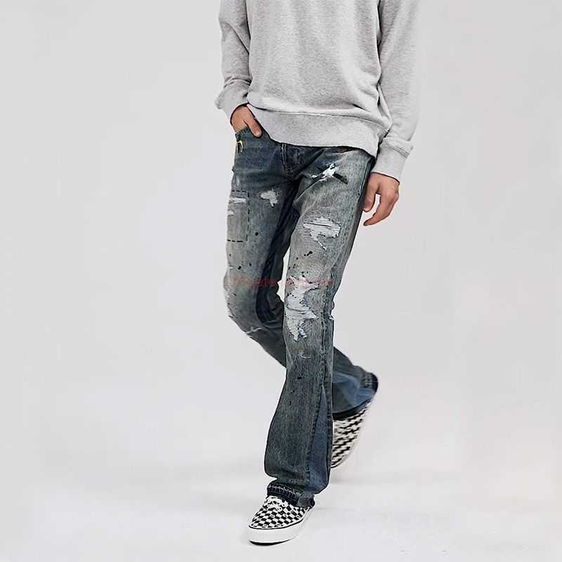 

Fashion Designer Clothing Galleries Denim Pants Soeasy Galleryes Depts Hand Sewn Micro Trumpet Deconstruction Splicing Wide Leg Jeans Rock Hip Hop Straight Distre, Old blue