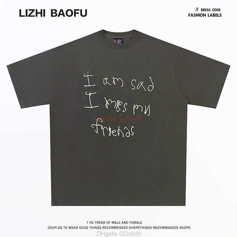 

Designer Fashion Clothing Tees Tshirt Galleryes Depts Trendy Brand New Wash Old Graffiti Letter Print Versatile Loose Short Sleeve Tshirt Casual Streetwear Tops Ro, Gray
