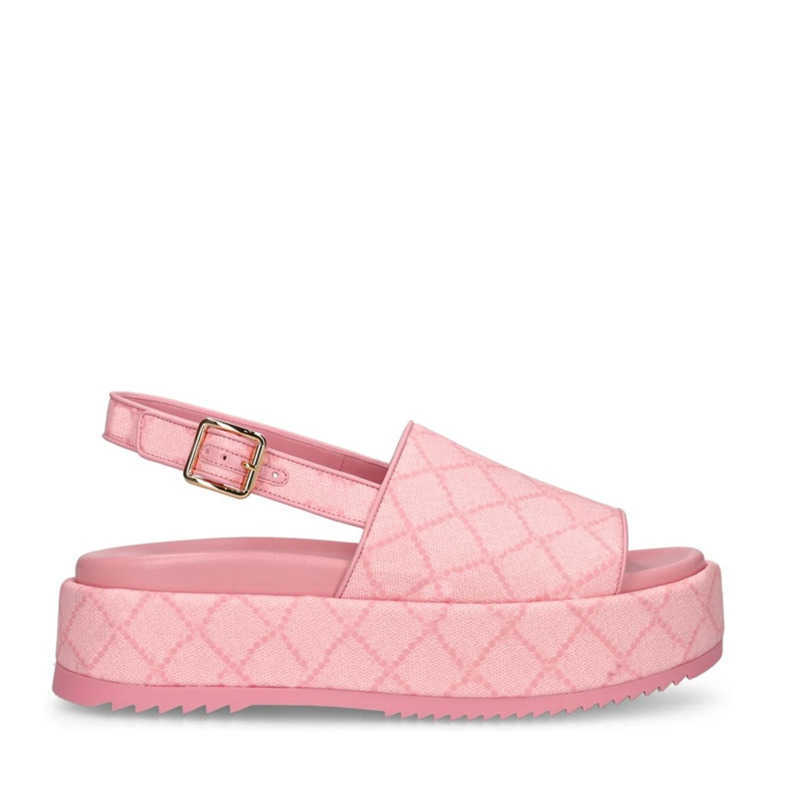 

womens flatform sandals 55mm height slingback canvas slides Angel platform heel slippers mid heel loafers, Maxi pink