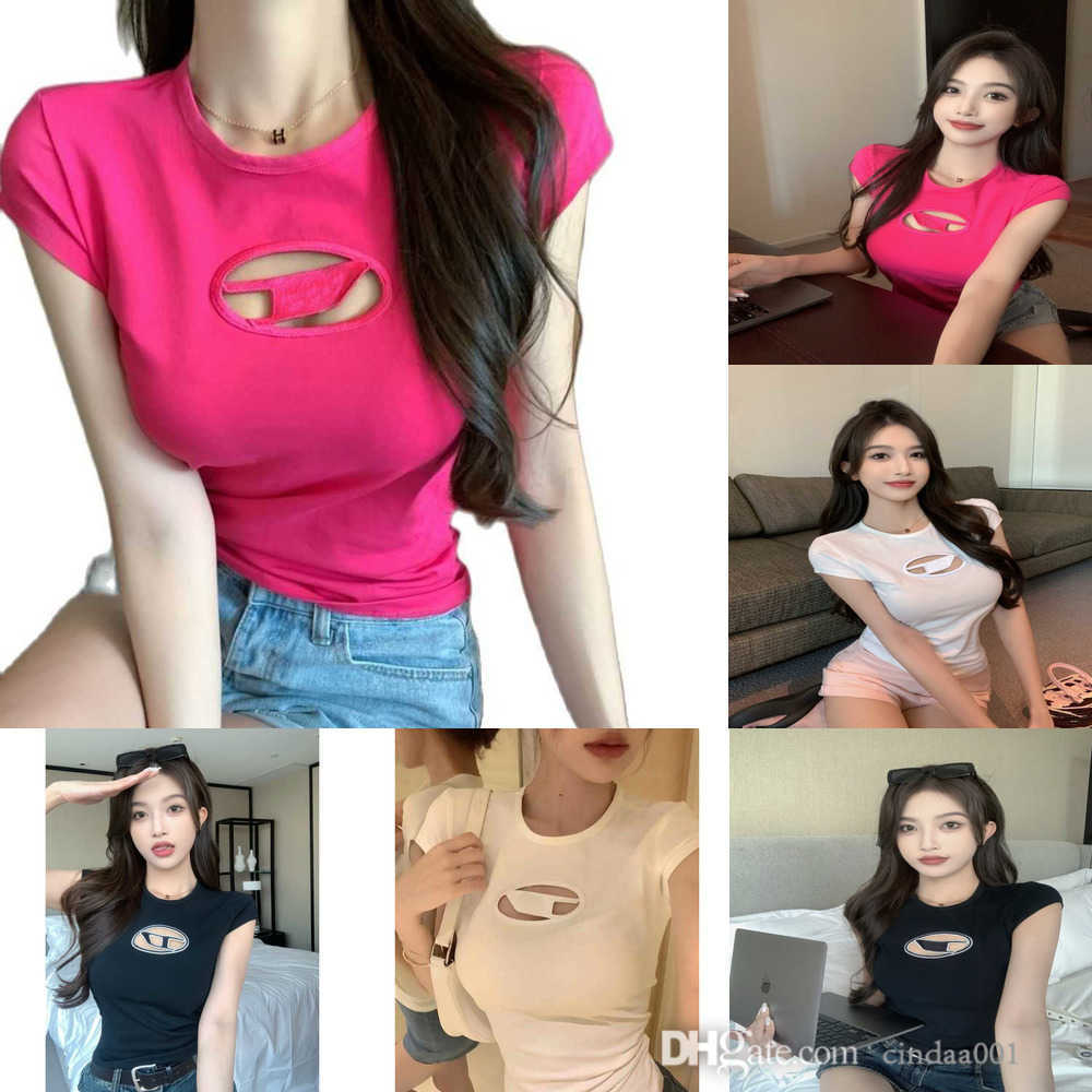 

Womens Cotton T-Shirt Tanks Camis Fashion Designer Hole T Shirt High Quality Tops Tees Womens Short Sleeve Round Neck Tees, White